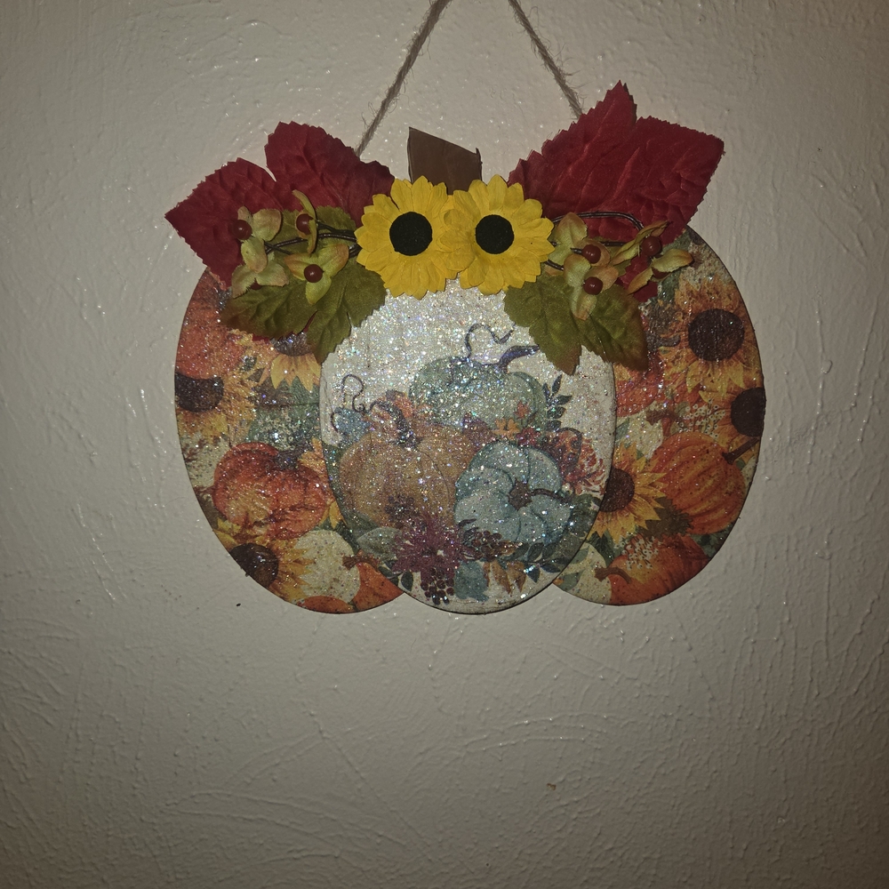 Floral Pumpkin Wall Decor with Sunflower Accents